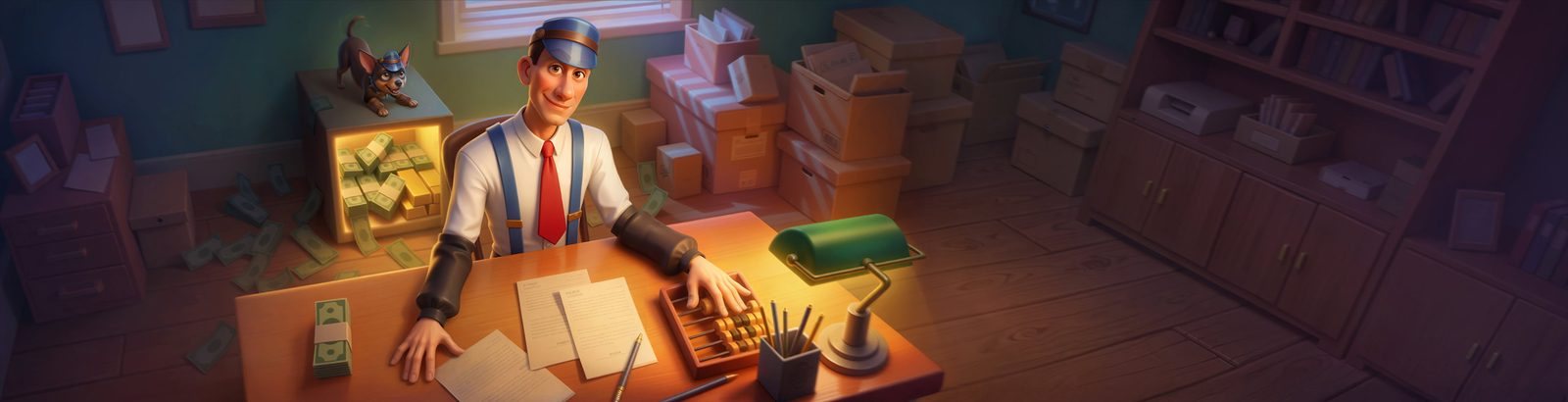 Casoola doorman at a desk with banknotes and chips